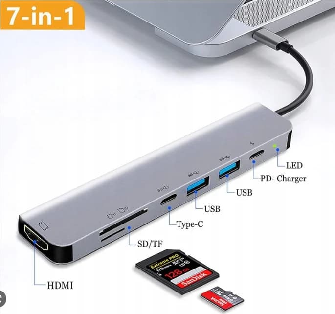 HUB TYPE-C To HDTV 7 IN 1 (TYPE-C+PD+3USB+TF+SD+HDTV) *** BH 6T