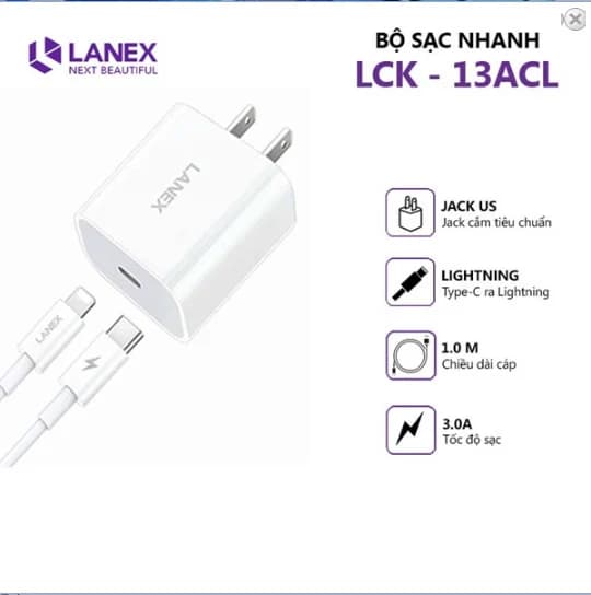 Bộ Sạc Nhanh Lightning 3.0A Lanex 03CL- 1m *** BH 3T
