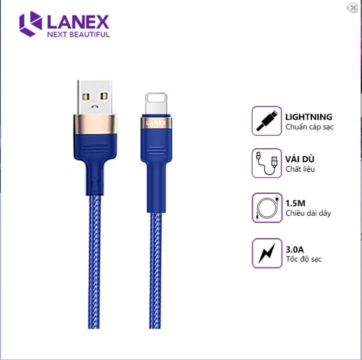 Cáp Sạc Nhanh 3.0A Lingtning Lanex LTC-N17L (Dây Dù , 1.5m) *** BH 3T