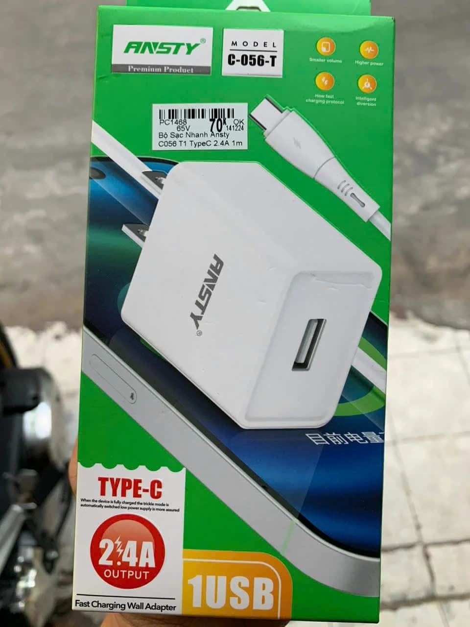 Bộ Sạc Nhanh Ansty C056 L1 Lightning 2.4A 1.M