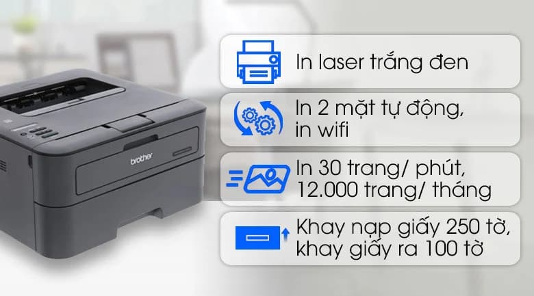 BROTHER L2366DW (IN 2 MẶT, WIFI) - A4 - 30 PPM - CHÍNH HÃNG