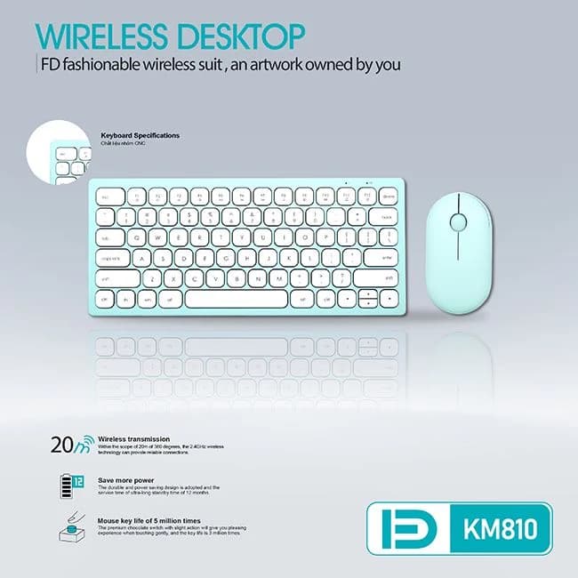 Forder KM810 Combo Ko Dây Phím + Chuột Màu Xanh