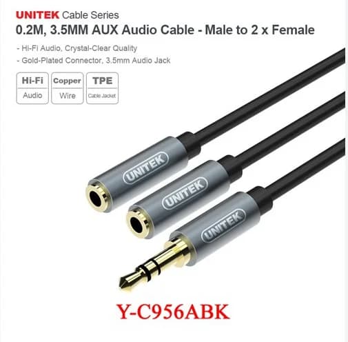 Jack Unitek 0.2m YC 956ABK Chia 1 Đầu 3.5 --> 2 Đầu Bông Sen *** BH OK