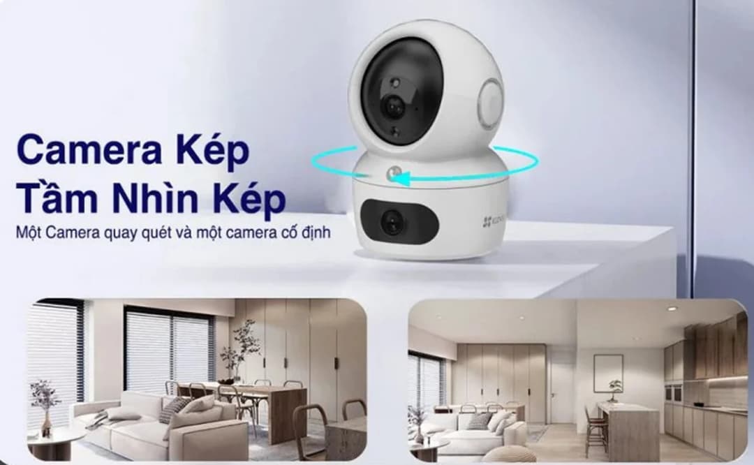 Camera EZVIZ IP H7C 2 mắt (4MP+4MP), Hồng ngoại 10m, đàm thoại, phát hiện người - xe - chuyển động, trong nhà