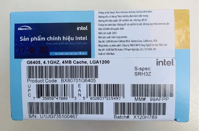 CPU Intel G6405 Box Chính Hãng *** BH 36T