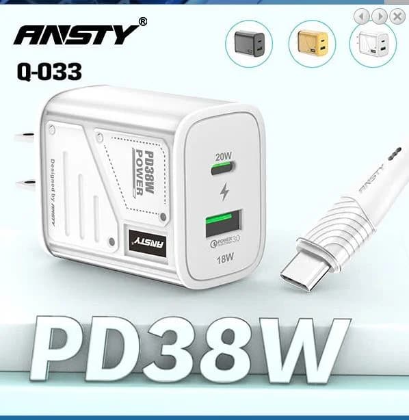 Bộ Sạc Nhanh Ansty Q033 PL2 TypeC To Lightning 38w 1m