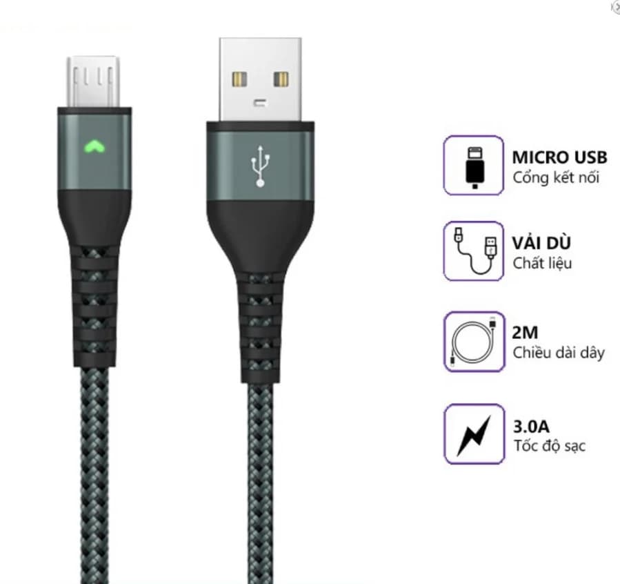 Cable Sạc Nhanh Dây Dù V8 3.0A Lanex LTC N14M - 2m *** BH 3T