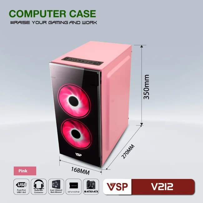CASE VSP V212 PINK (KÈM 2 FAN LED) *** BH OK