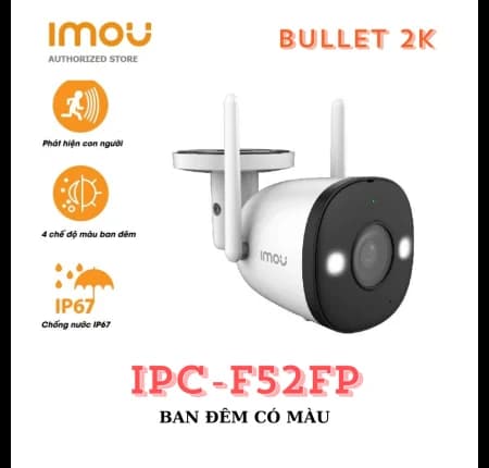 Camera IMOU IP Wifi 5.0MP IPC-F52FP, H.265, len 2.8mm, hồng ngoại thông minh 30m, phát hiện con người, phát hiện chuyển động, cấu hình khu vực, Tích hợp đèn Spotlight cảnh báo, khe thẻ nhớ, Tích hợp míc
