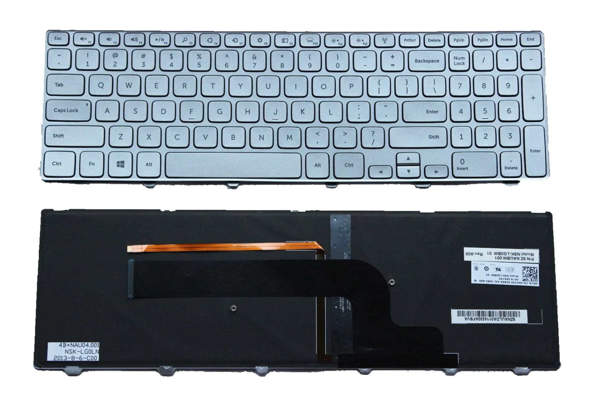KEY DELL Inspiron 15 - 7000,7537 ( CÓ ĐÈN) Tiếng anh màu bạc