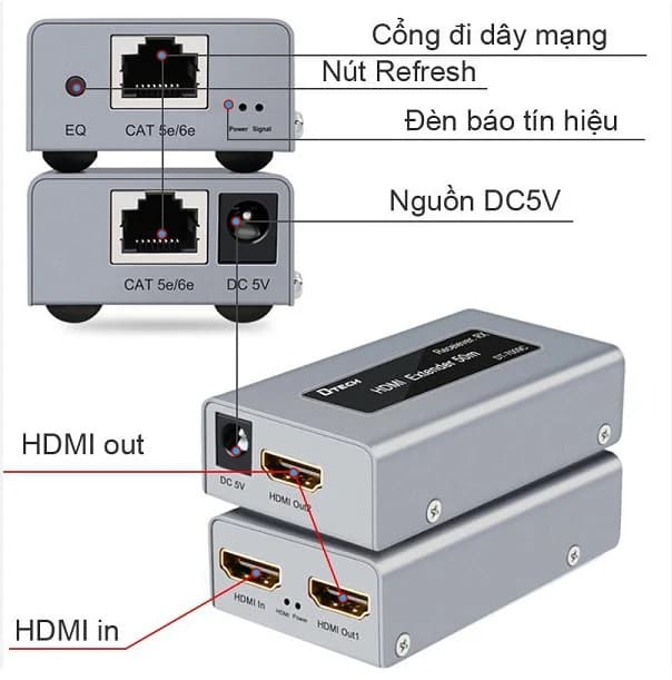 Bộ Nối Dài HDMI 50m - Lan Dtech - DT7073C *** BH 6T