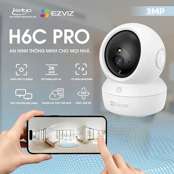 Camera EZVIZ IP CS-C6N Pro 2K 3Mp (Color, đàm thoại); Chống ngược sáng True WDR; Hỗ trợ thẻ nhớ đến 512GB