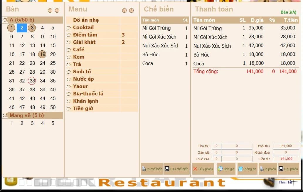 Phần mềm quản lý Quán Ăn - Café - Karaoke - Bida *** BH 12T