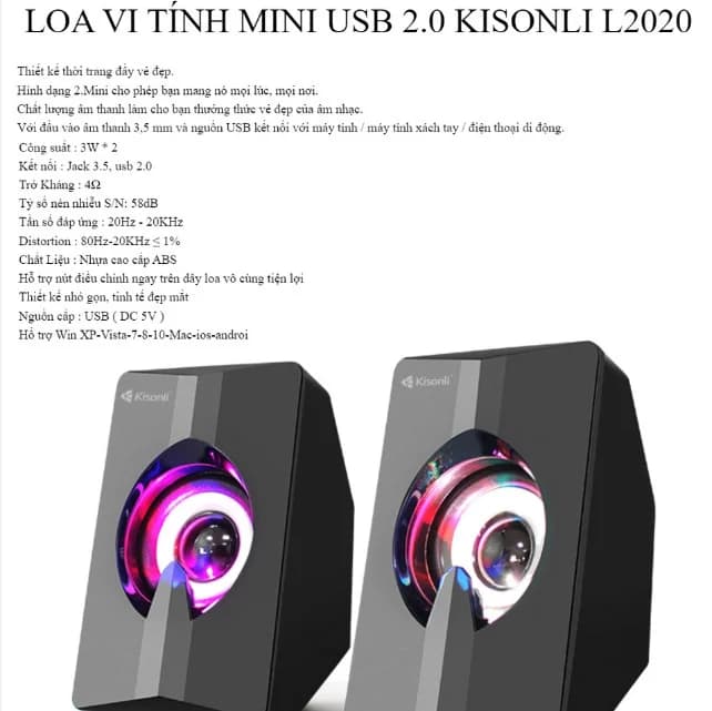 Loa 2.0 Kisonli L-2020 LED RGB *** BH 6T