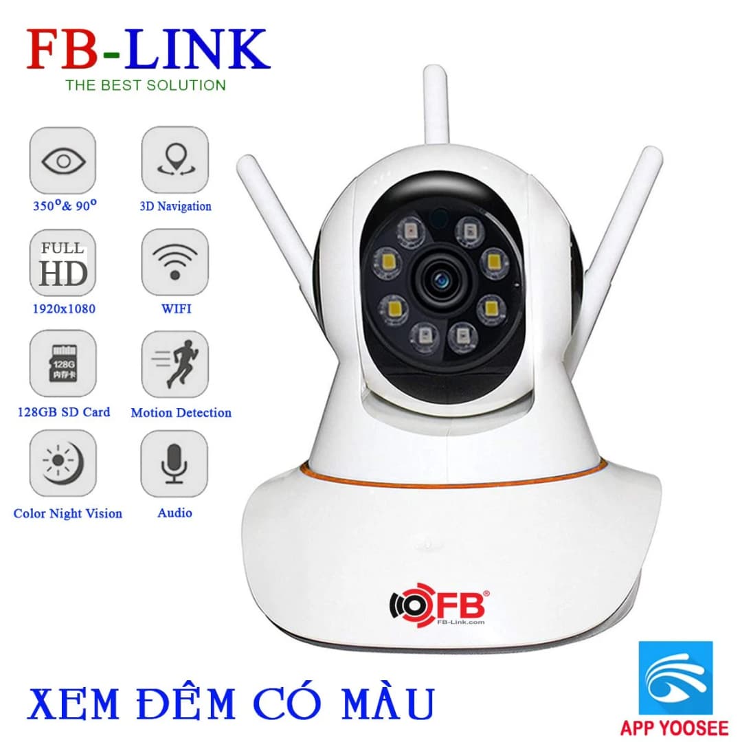 GT3442 Camera IP Yoosee 3 Anten HD FBLink 2.0Mpx Có Màu Ban Đêm (Có Cổng Lan)